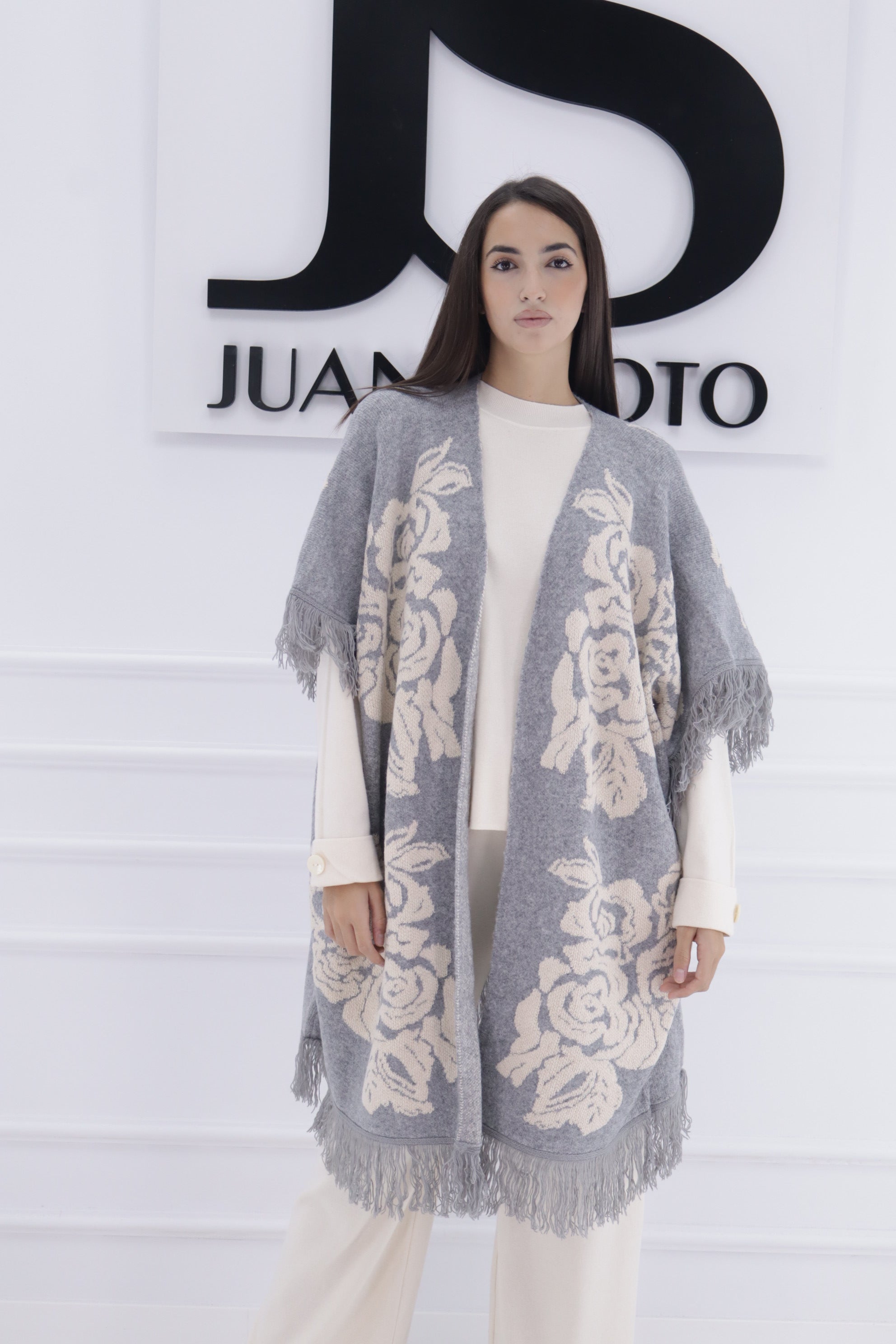 Poncho rosas beig 8458607