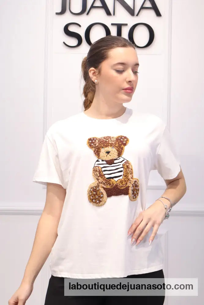 Camiseta oso raya p5967 BLANCO