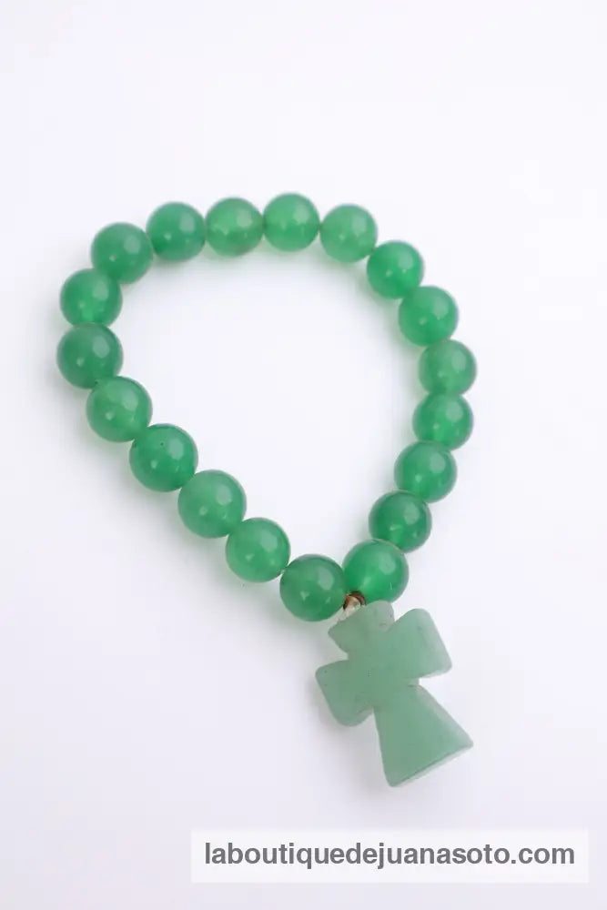Pulsera piedras naturales verde cruz TALLA UNICA