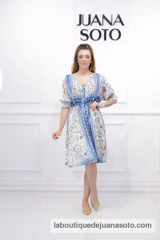 Vestido 6101 (corto bajo plisado) AZULINA/BLANCO / S/M