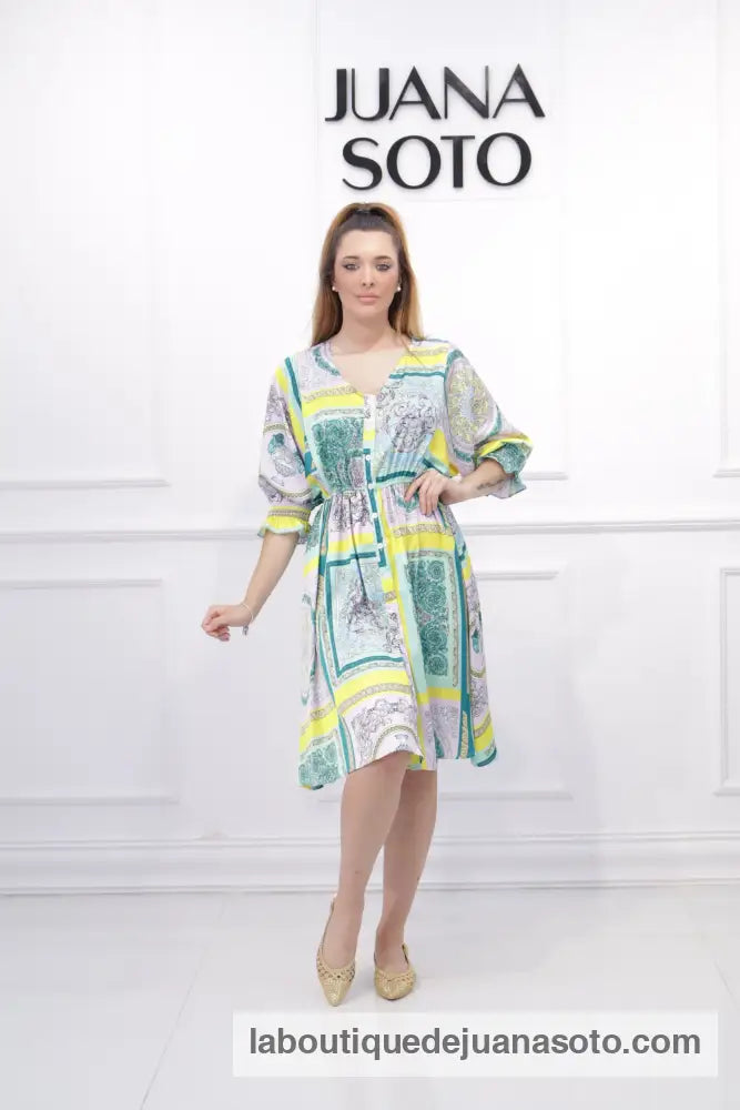 Vestido 6101 (corto bajo plisado) MALVA/AMARILLO / S/M