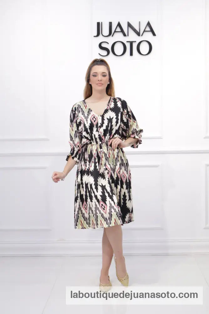 Vestido 6101 (corto bajo plisado) NEGRO/BEIG / S/M
