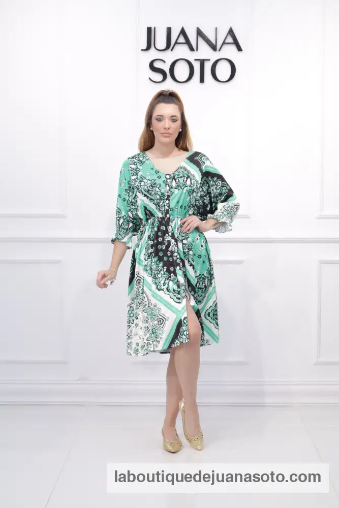 Vestido 6101 (corto bajo plisado) VERDE ANDALUCIA/ NEGRO / S/M
