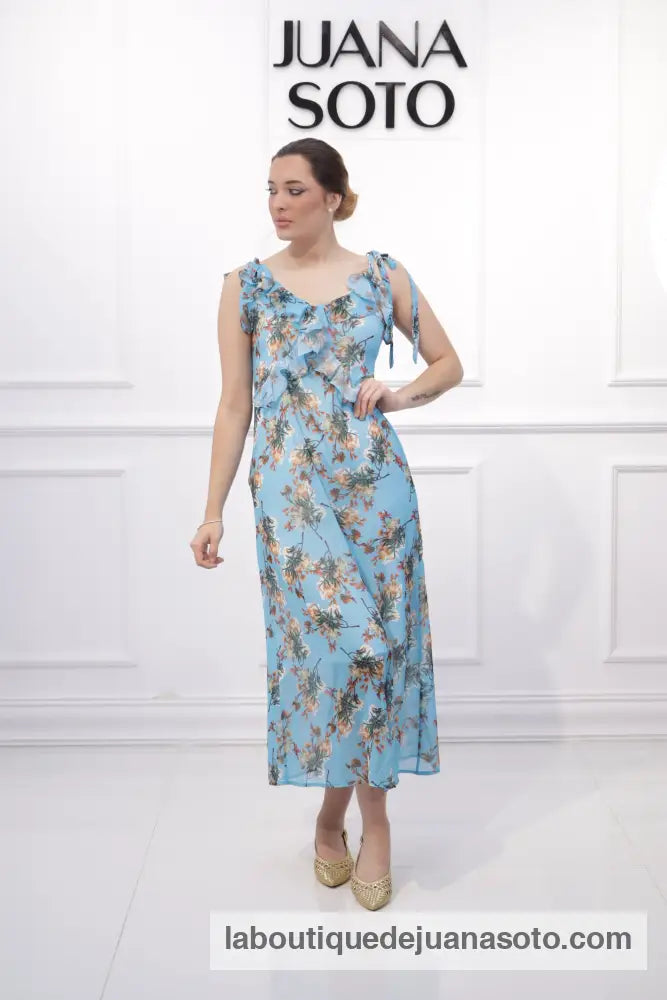Vestido 6205 FLORES CELESTE/BEIG