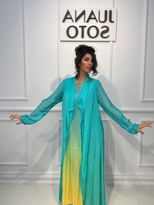 CAFTAN LARGO SEDA TURQUESA