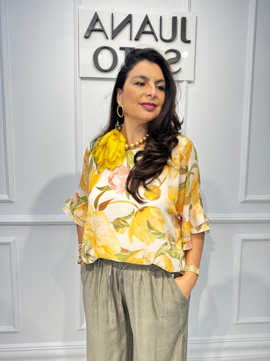 Blusa flores manga volante 35300