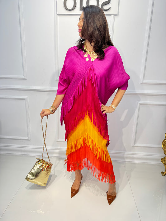 Vestido 707 degradado flecos colores