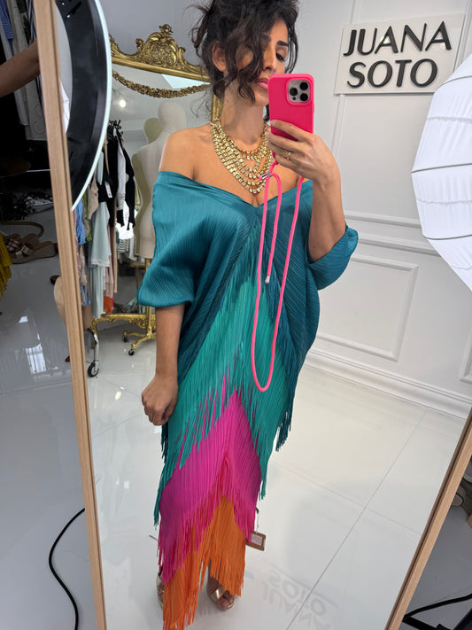 Vestido 707 degradado flecos colores