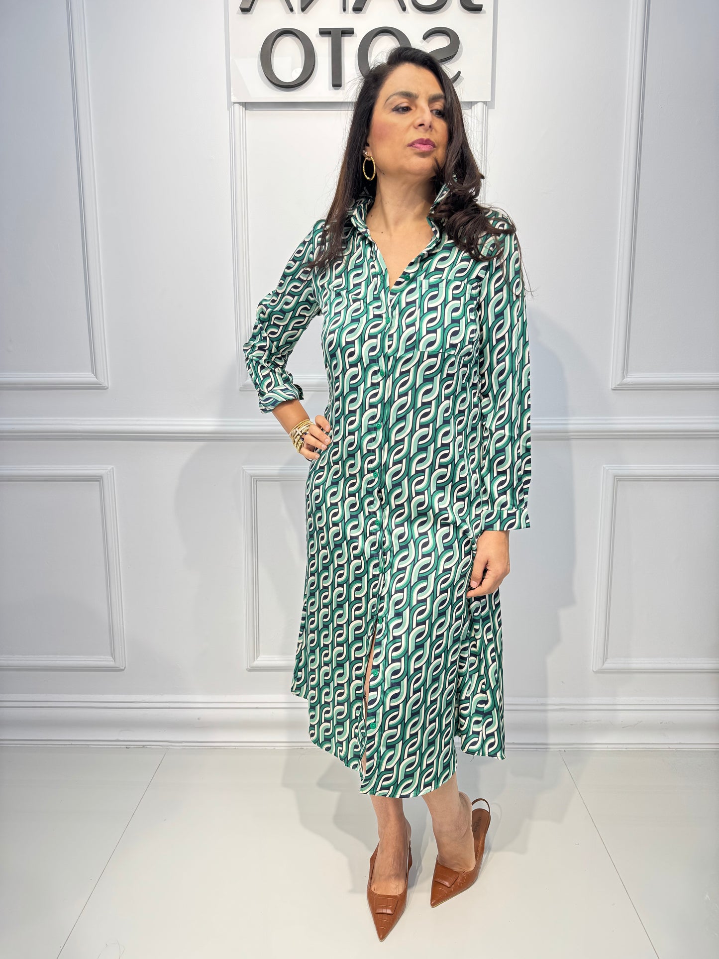 Vestido camisero GALICIA c3178-7(GRECA GEOMETRICA)