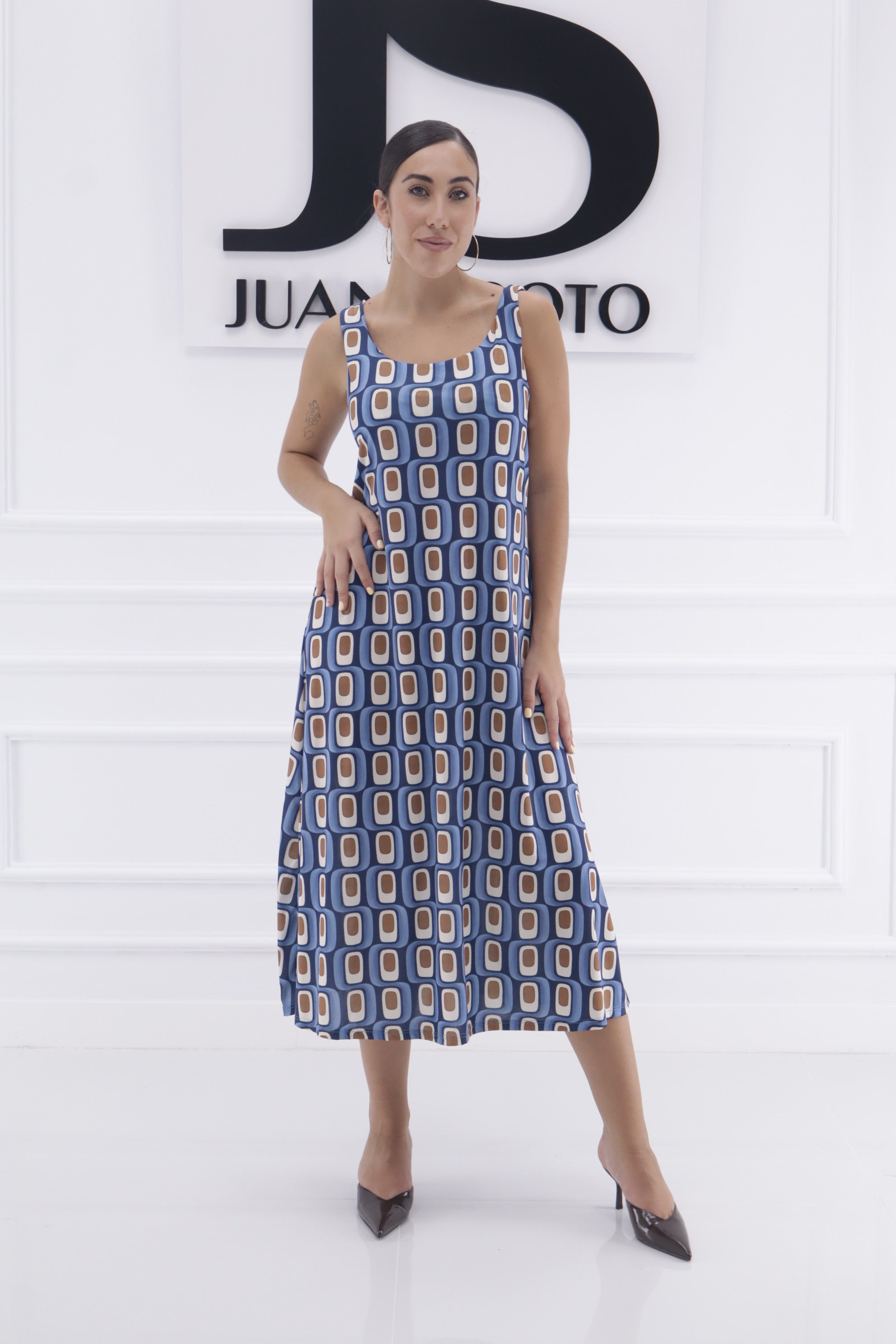 Vestido tiranta punto licra cuadrados