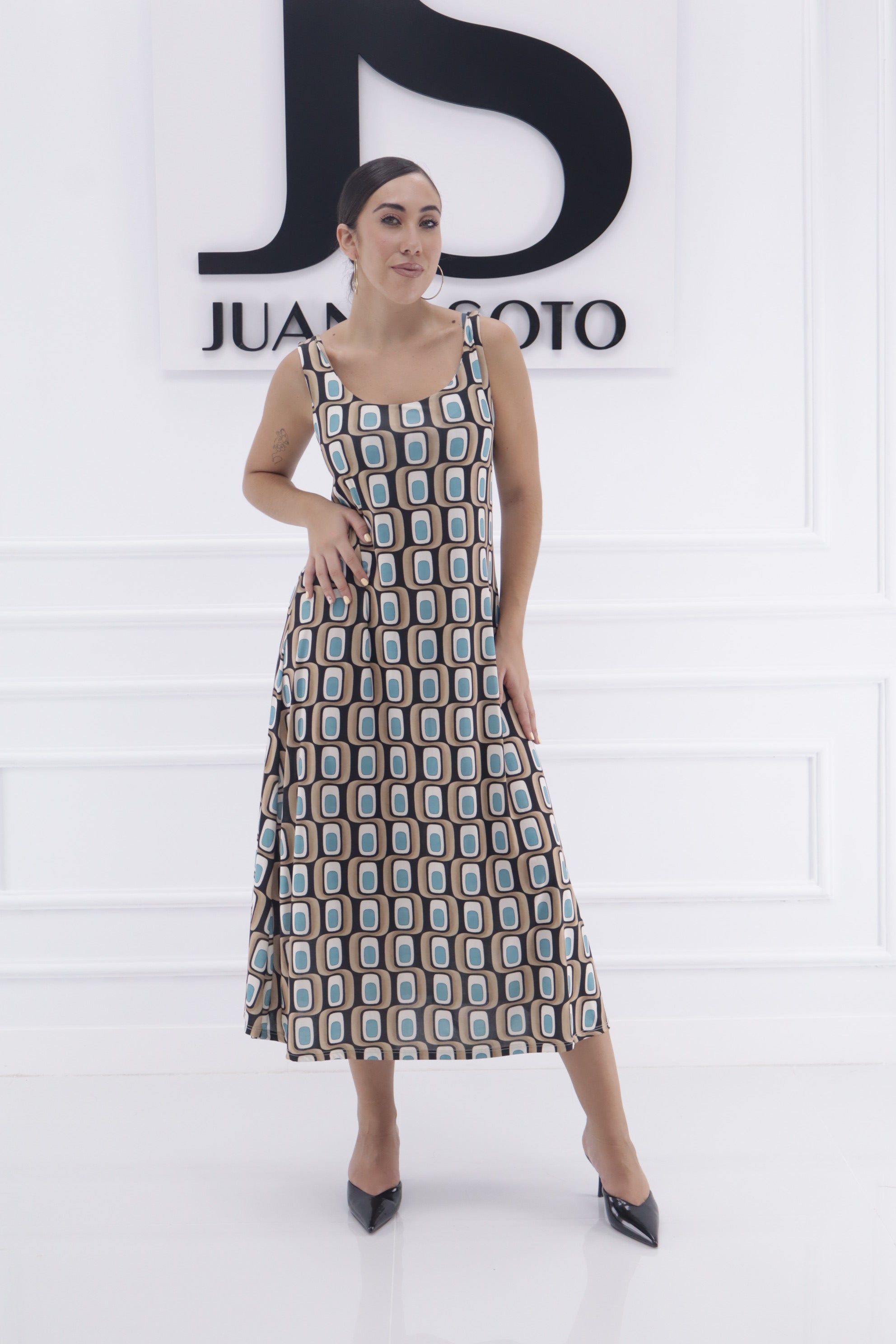 Vestido tiranta punto licra cuadrados
