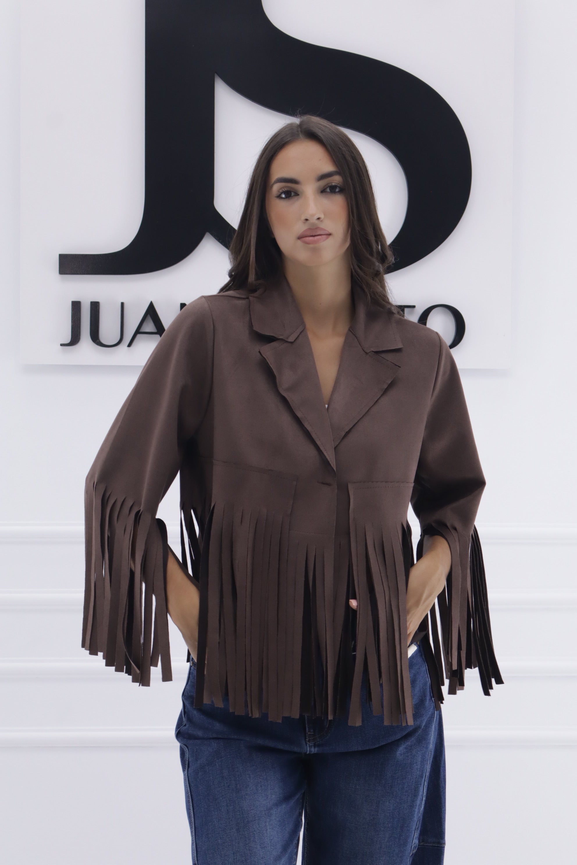 Chaqueta antelina flecos IN11061