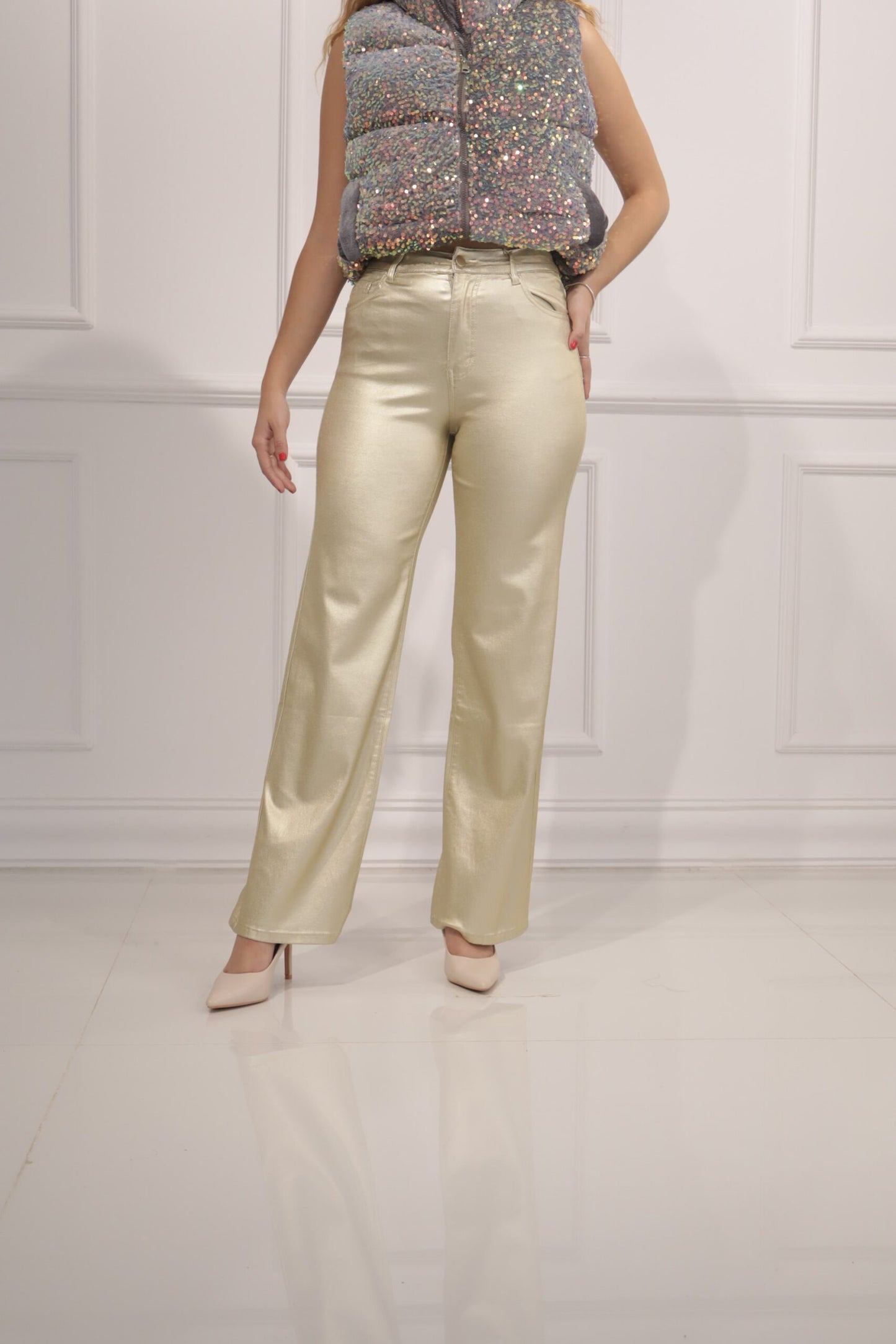 pantalon dorado metalizado XS717