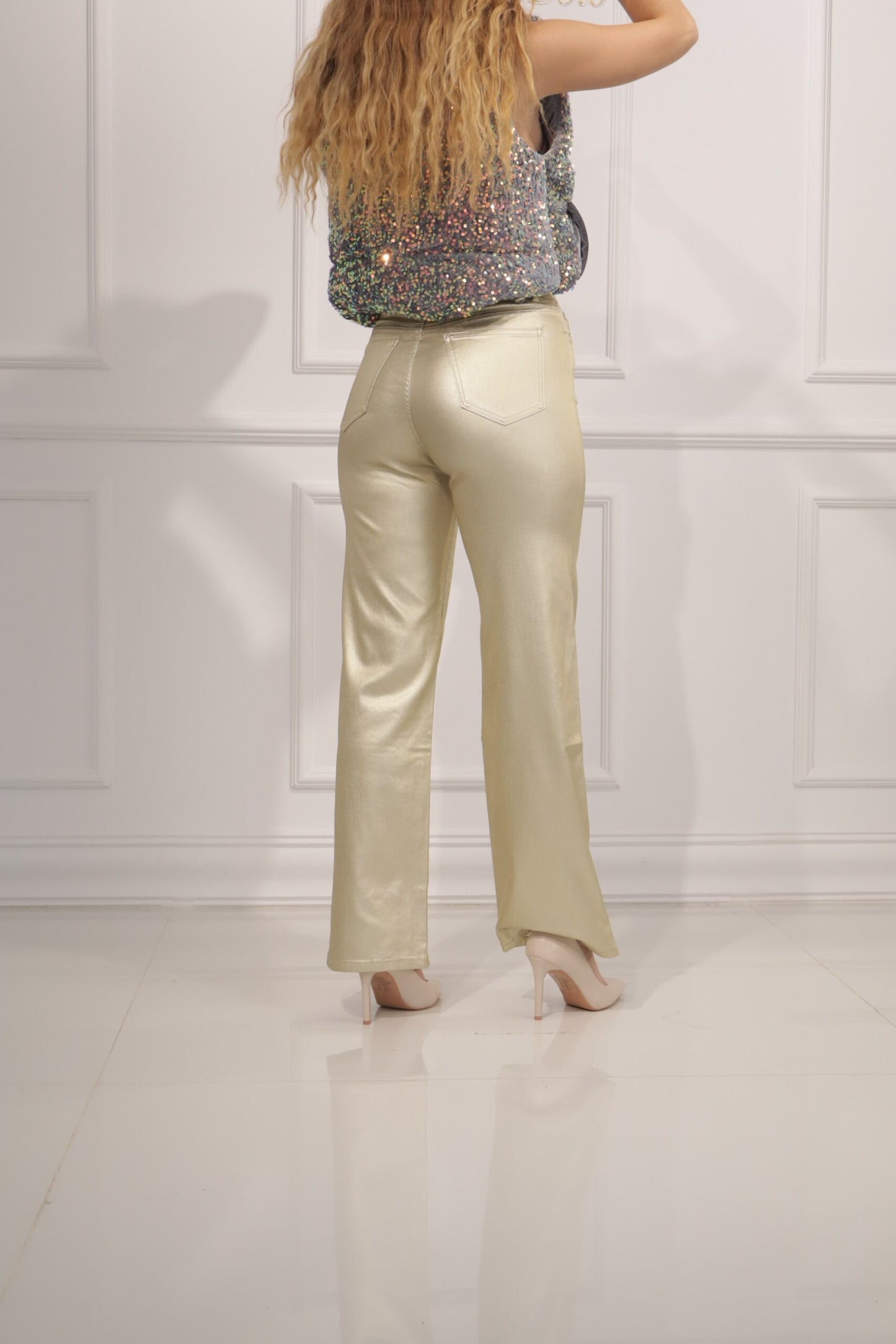 pantalon dorado metalizado XS717