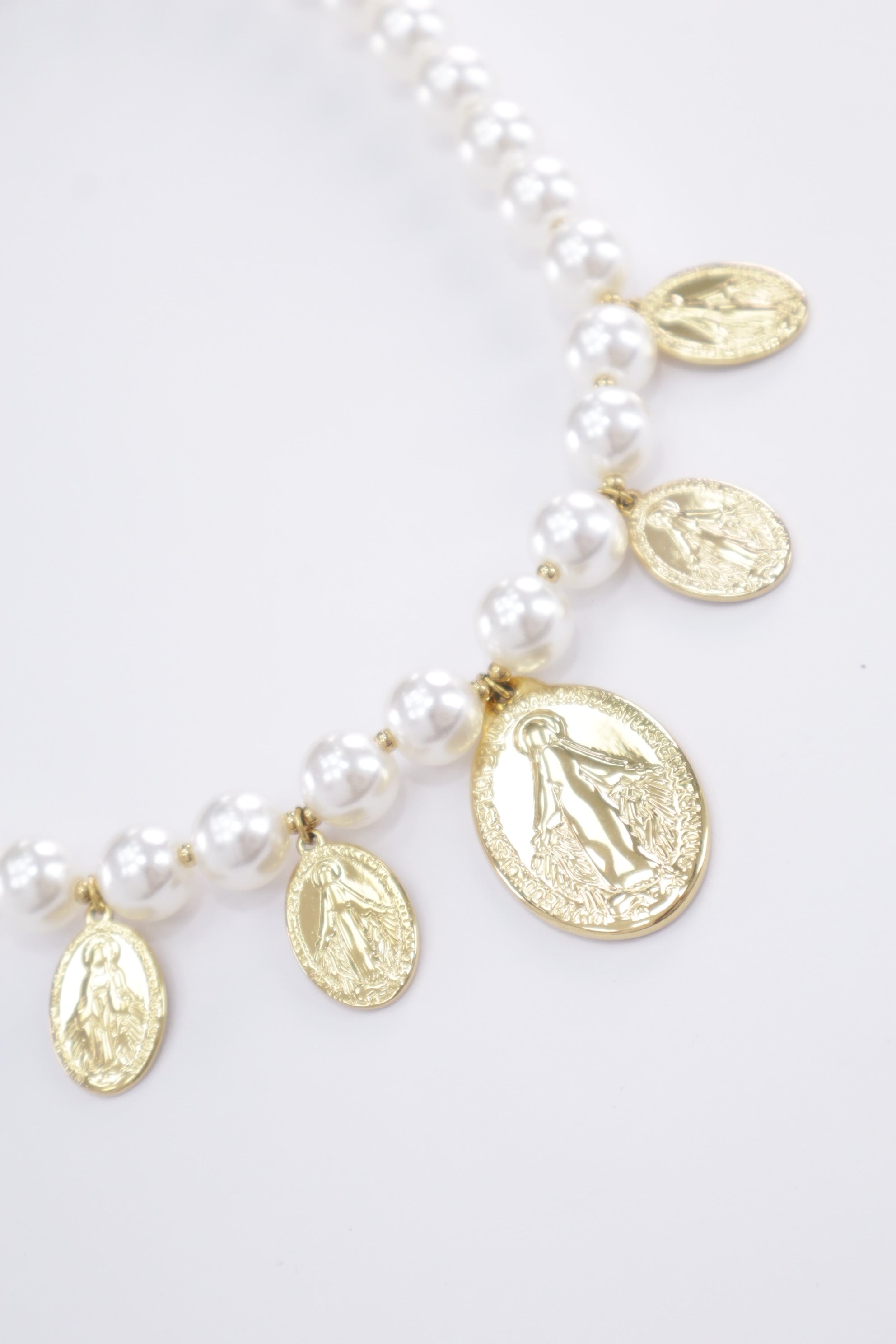 Collar perlas+medalla ACERO