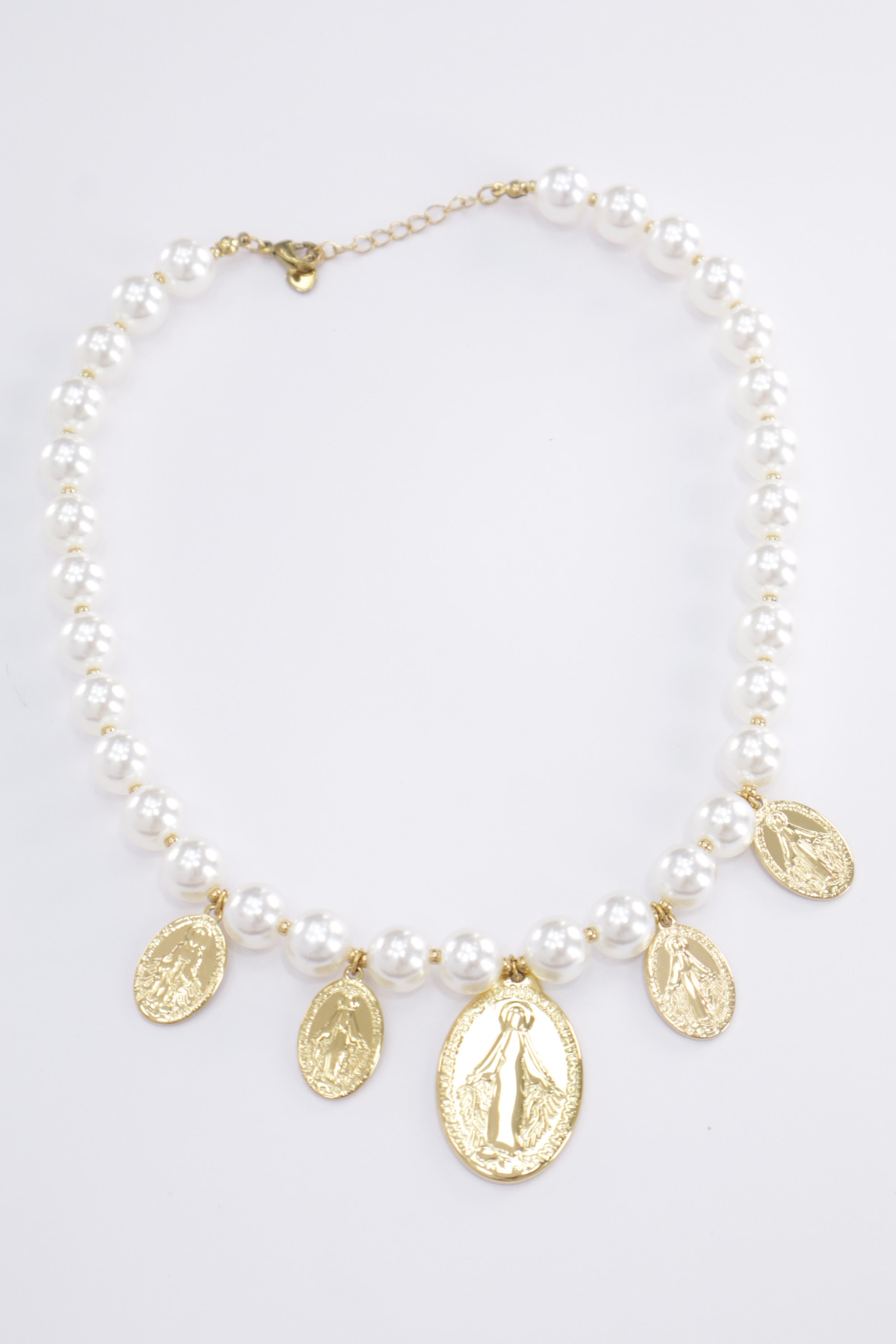 Collar perlas+medalla ACERO