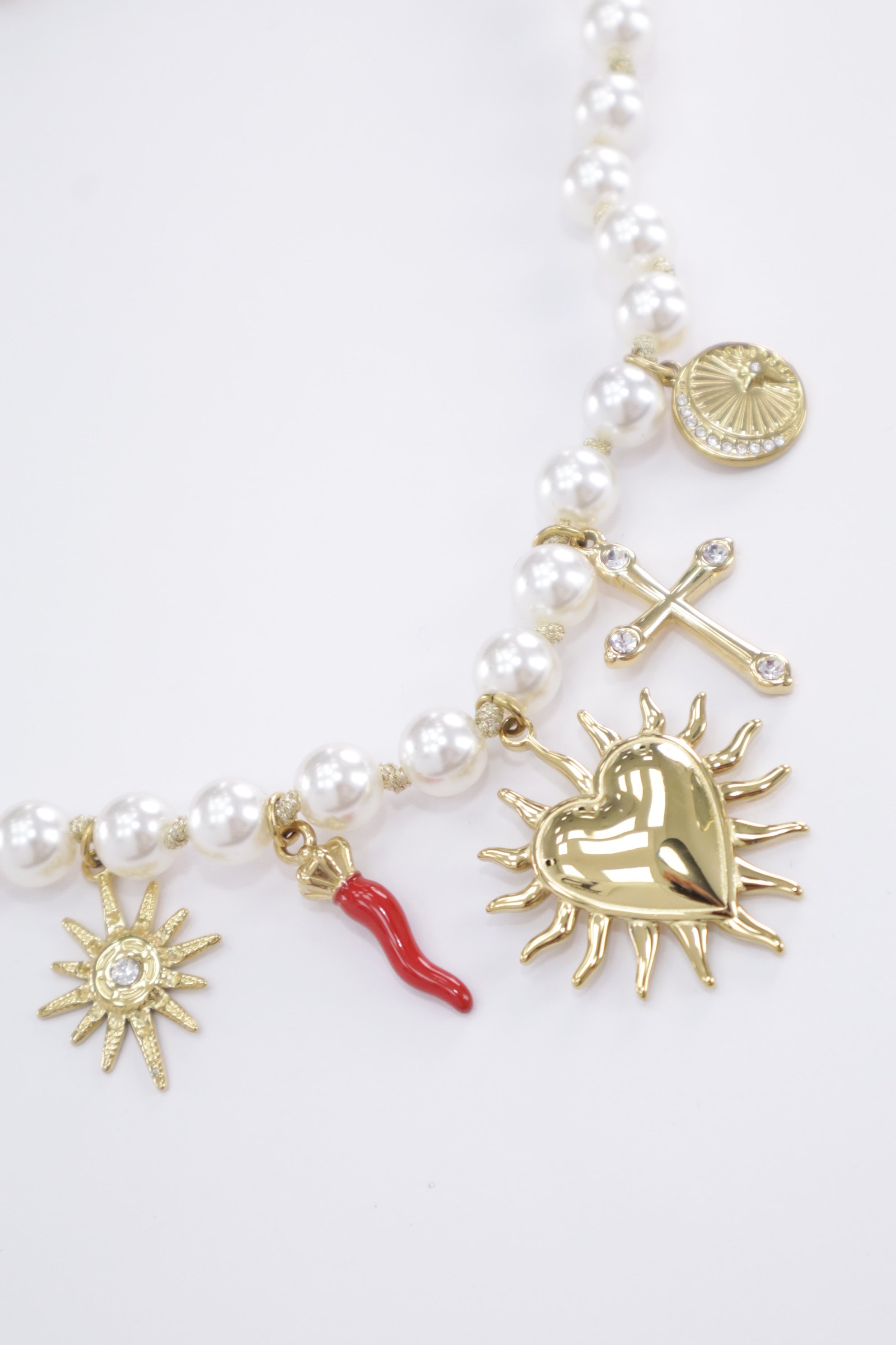 Collar perla chapa corazon y coral 6830113601 ACERO