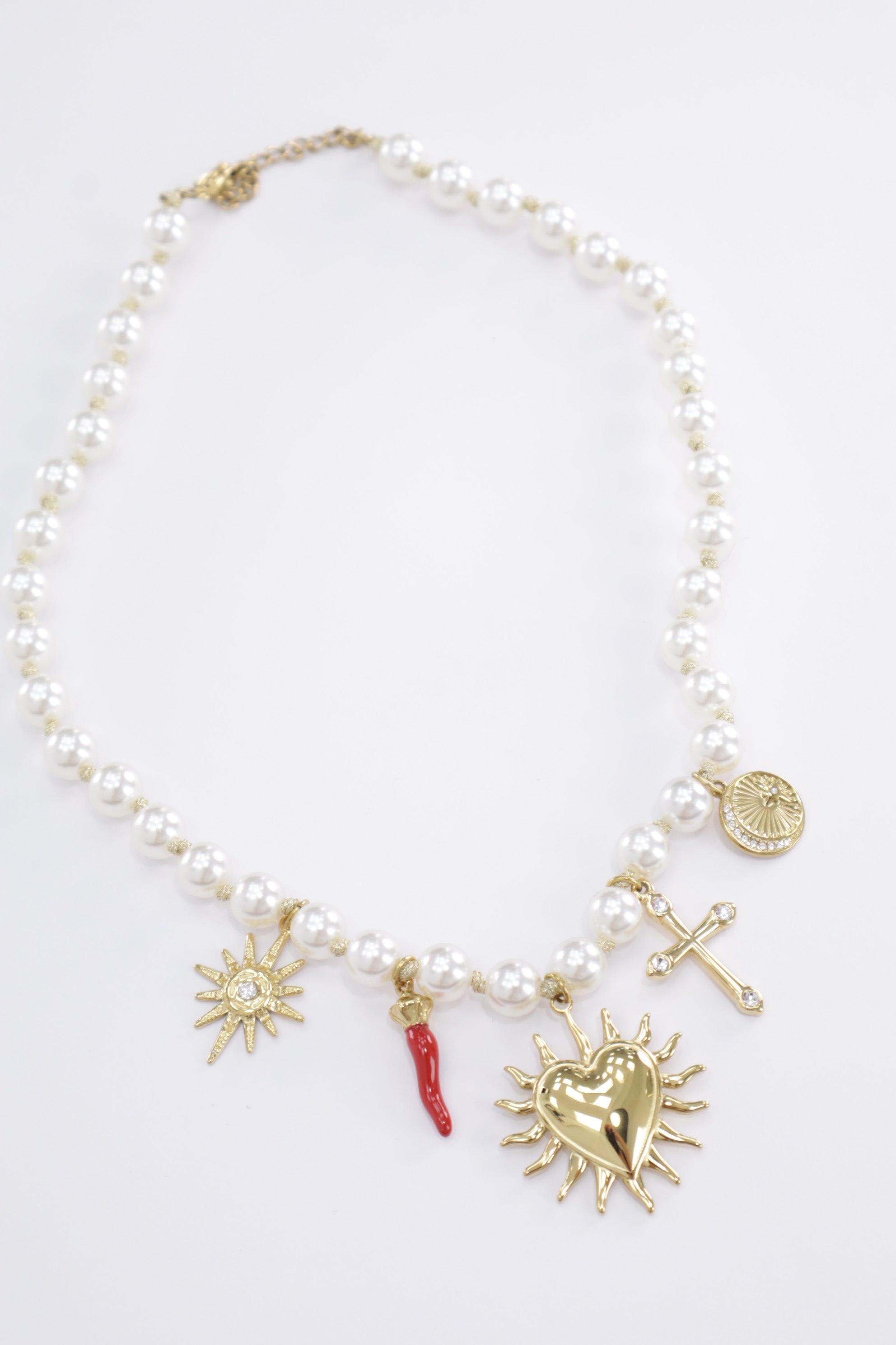 Collar perla chapa corazon y coral 6830113601 ACERO