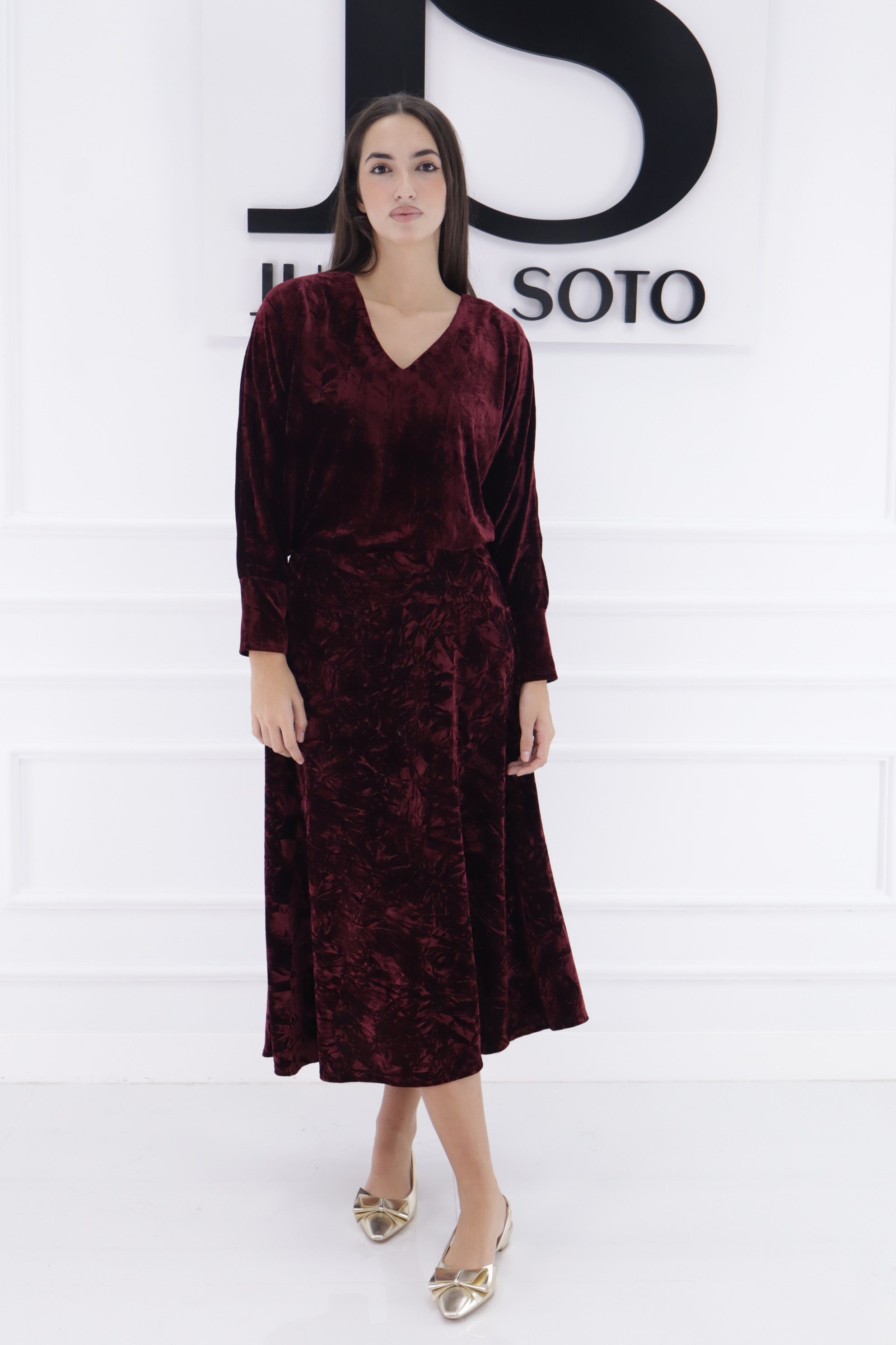 Conjunto terciopelo arrugado  blusa+falda