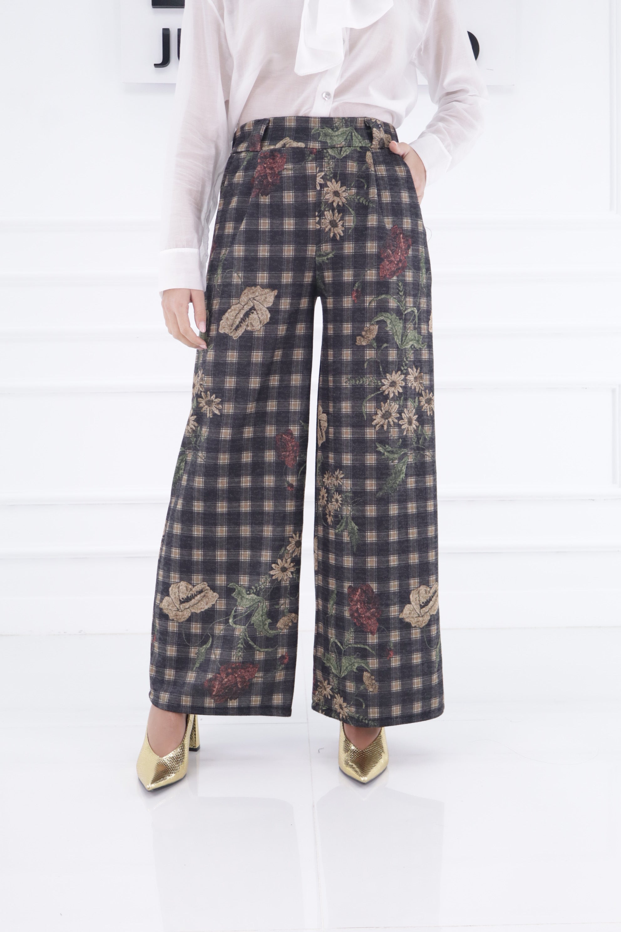 Pantalón cuadros flores 1123