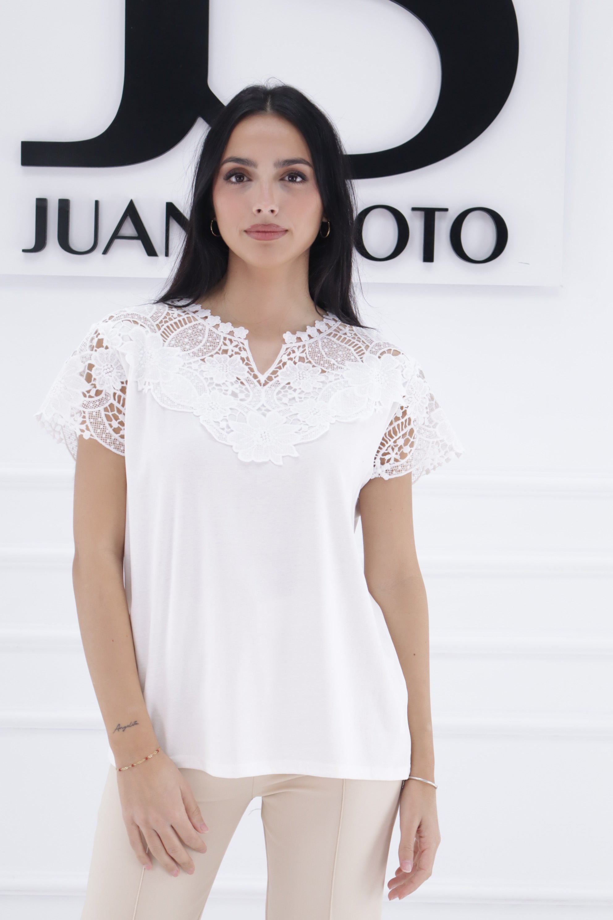 Camiseta encaje manga corta WY055