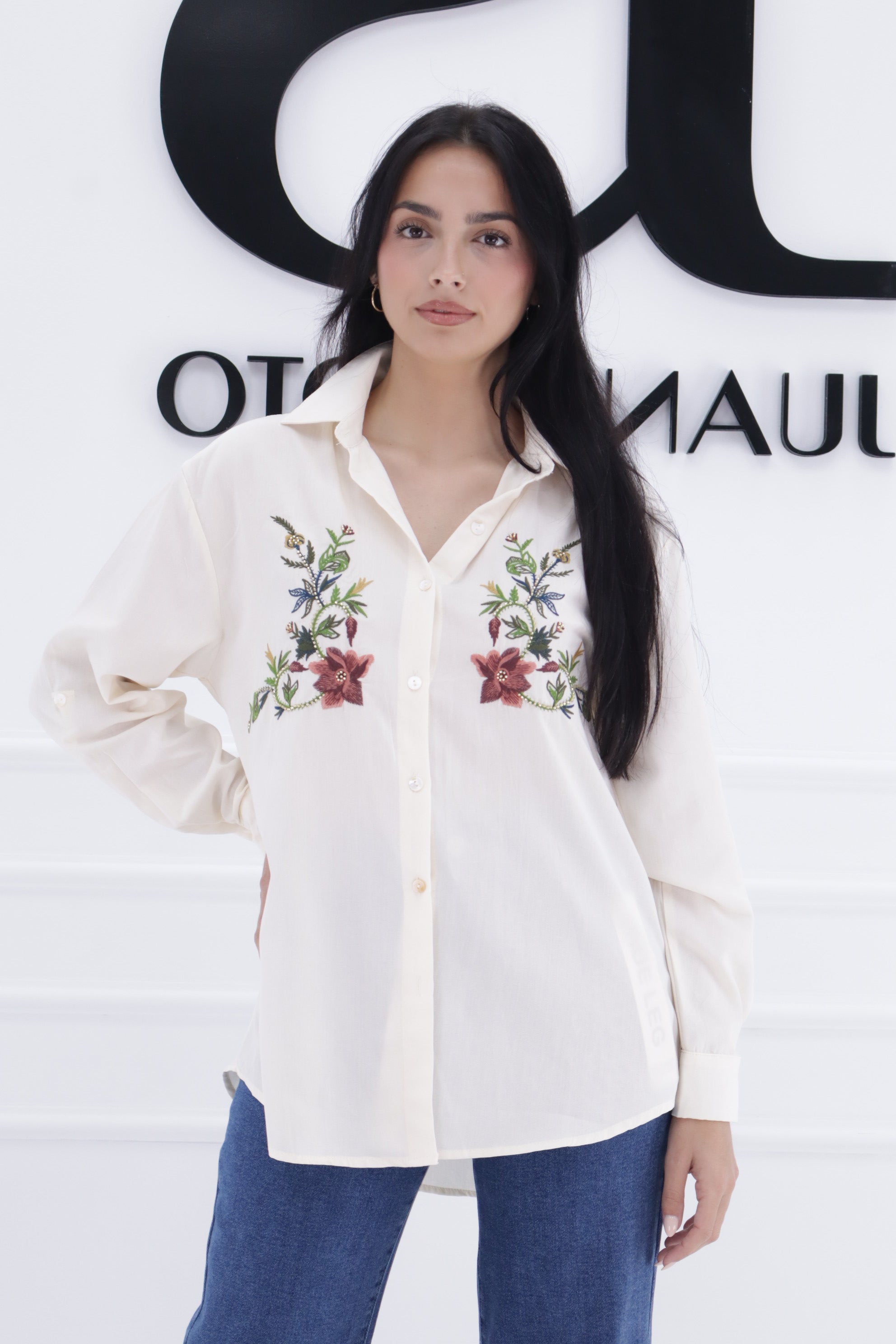 Camisa L4594 beig flores