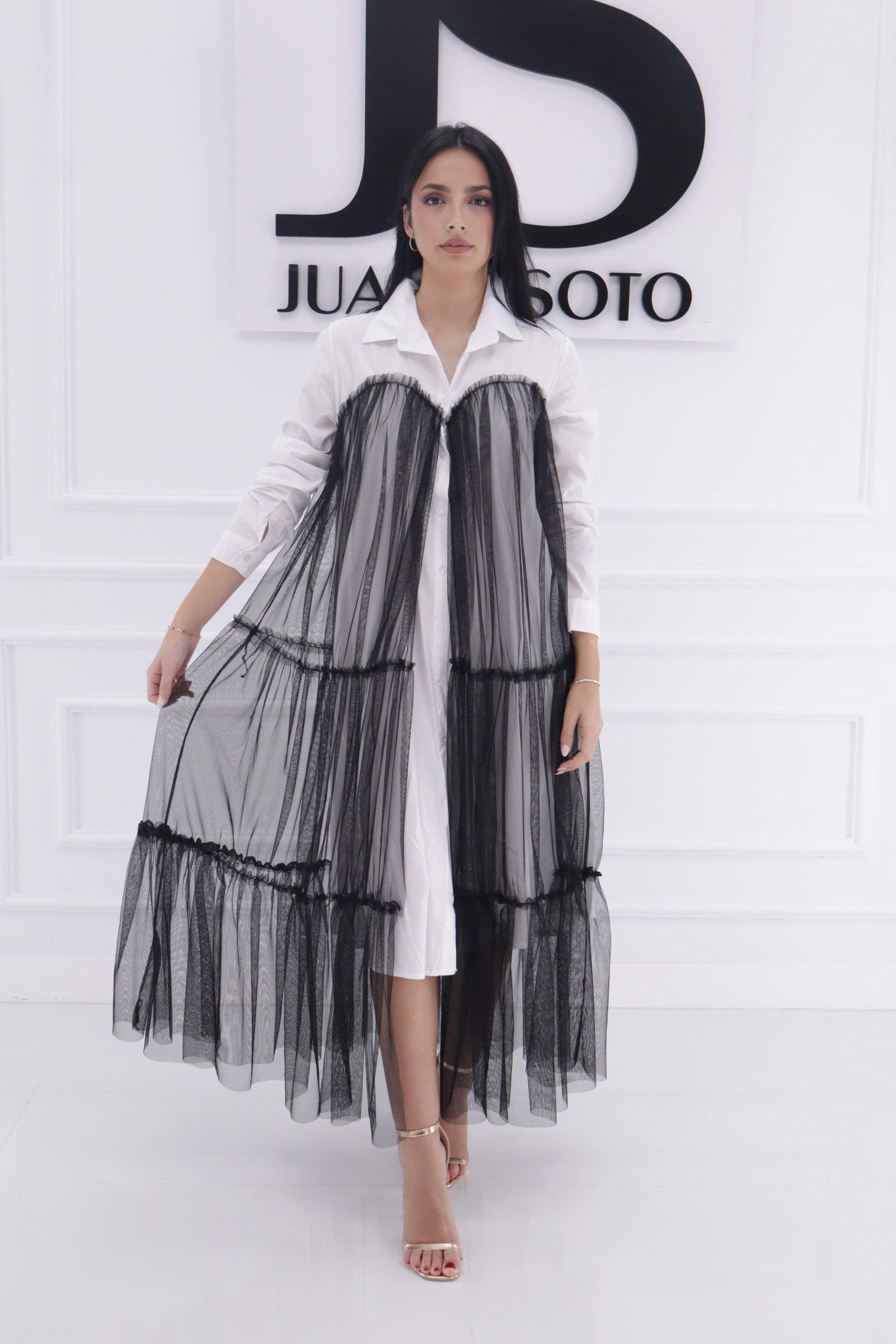 Vestido camisa escote tul 5894