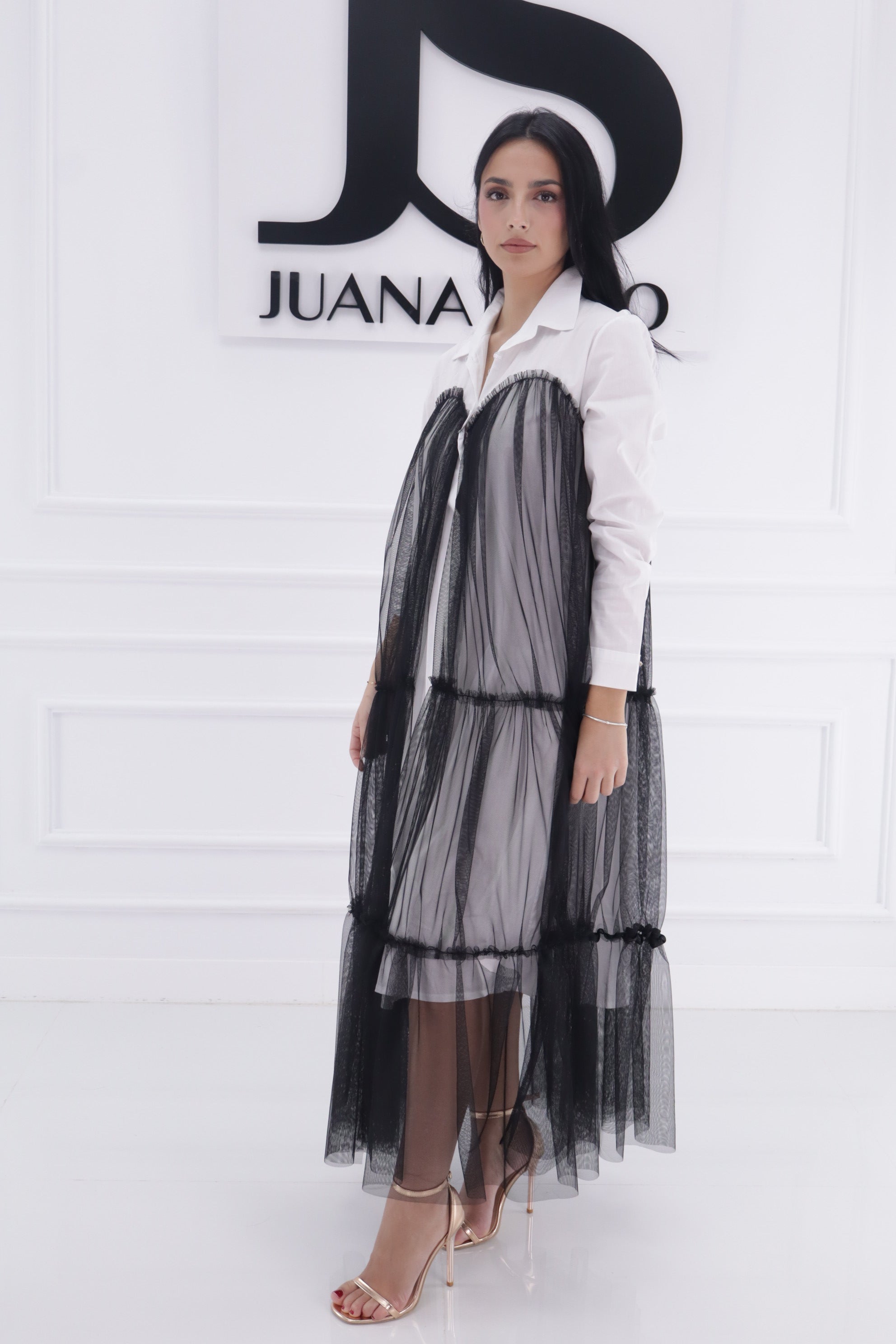 Vestido camisa escote tul 5894