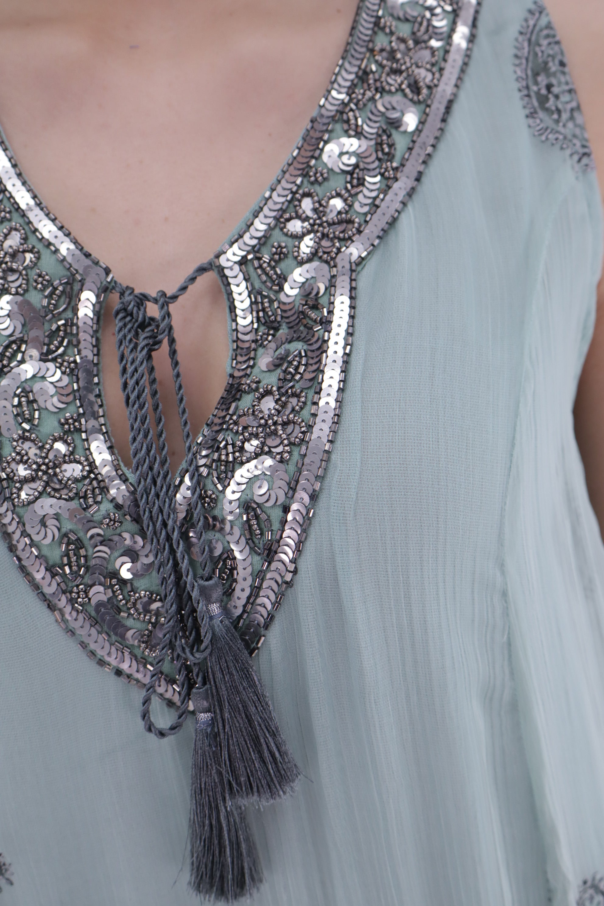 Vestido turquesa/plomo 14007 sin mangas