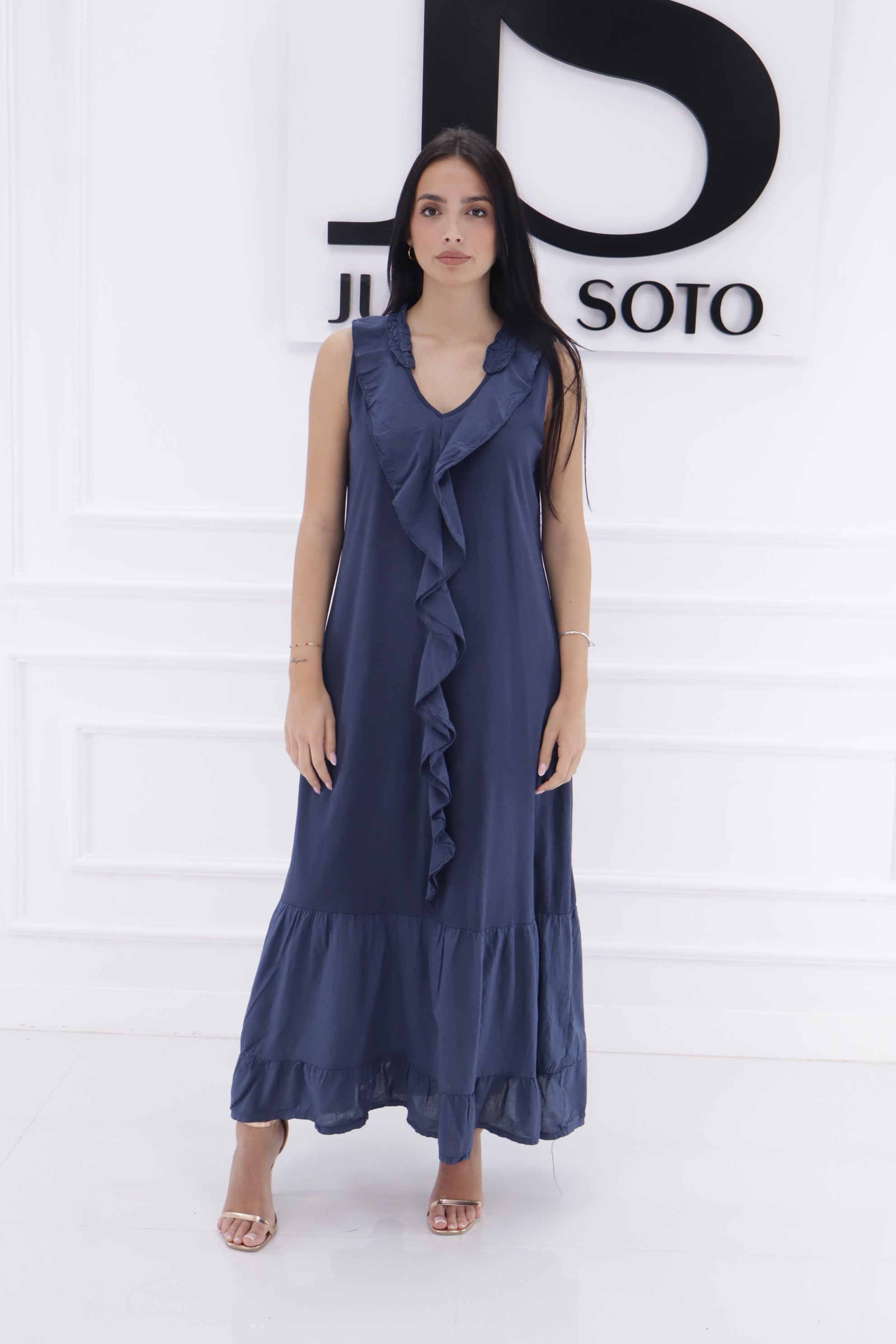 Vestido liso bajo volante  33585
