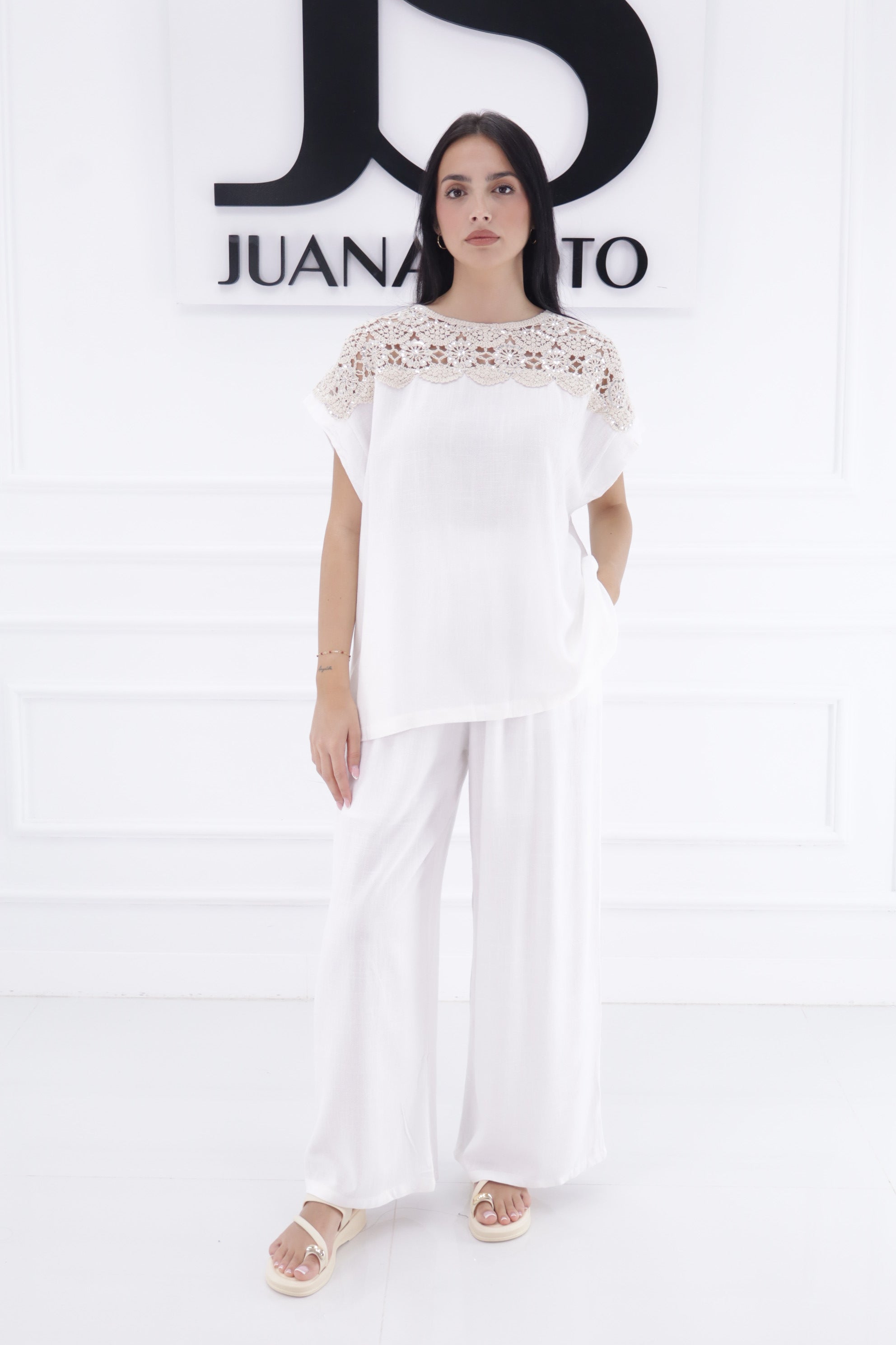 Conjunto encaje lentejuela JC-8713