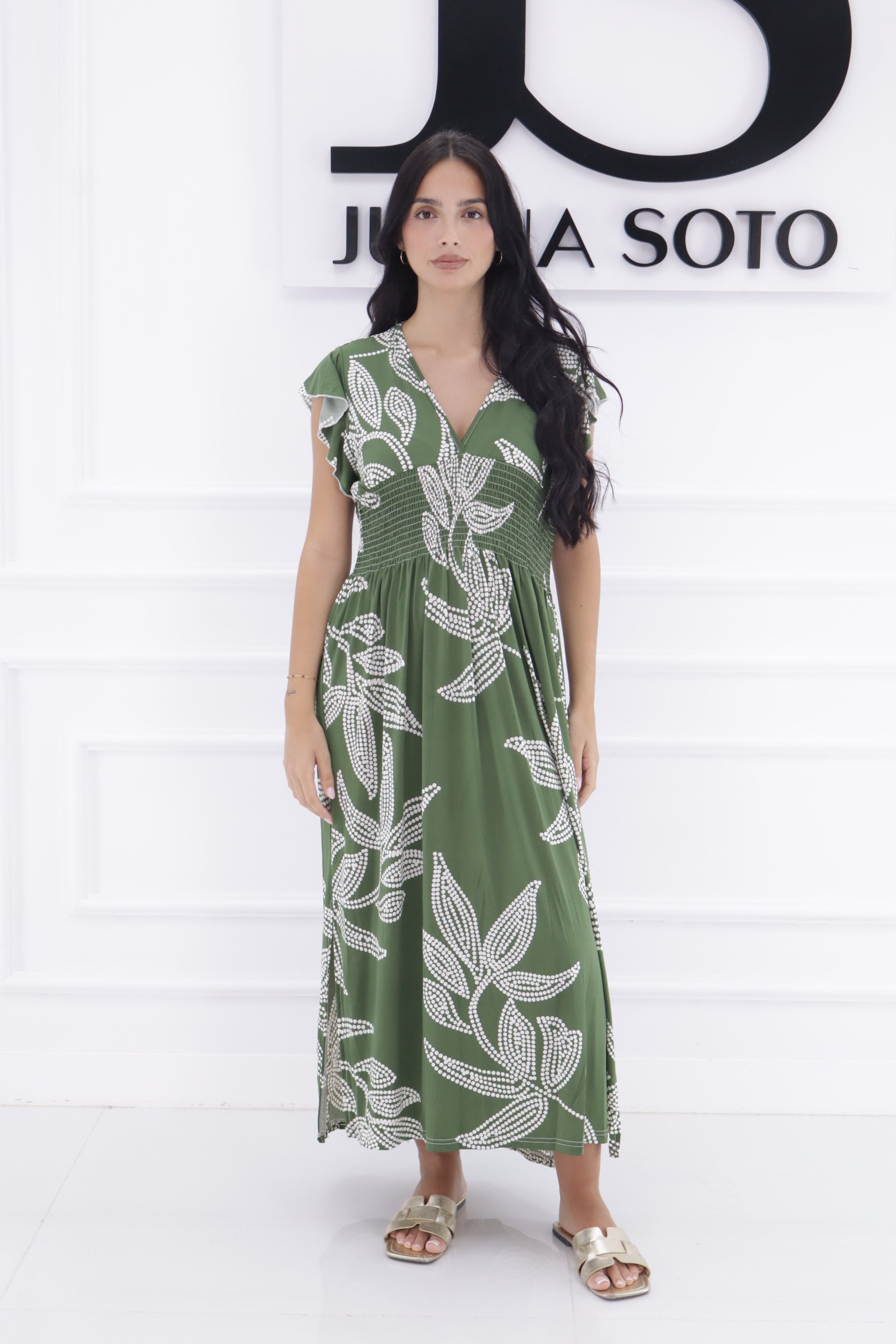 Vestido frunce hojas lunaritos 26-8516