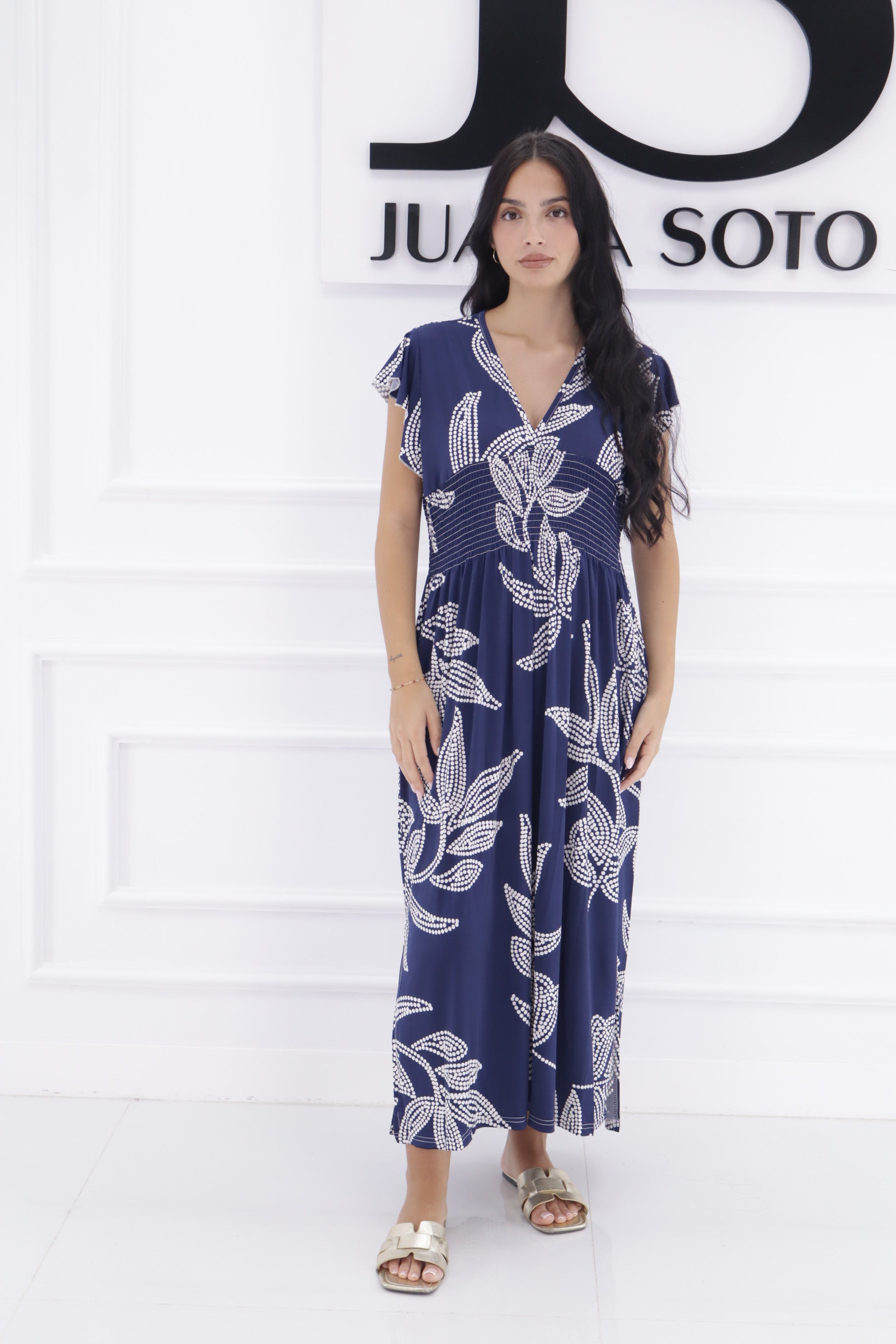 Vestido frunce hojas lunaritos 26-8516