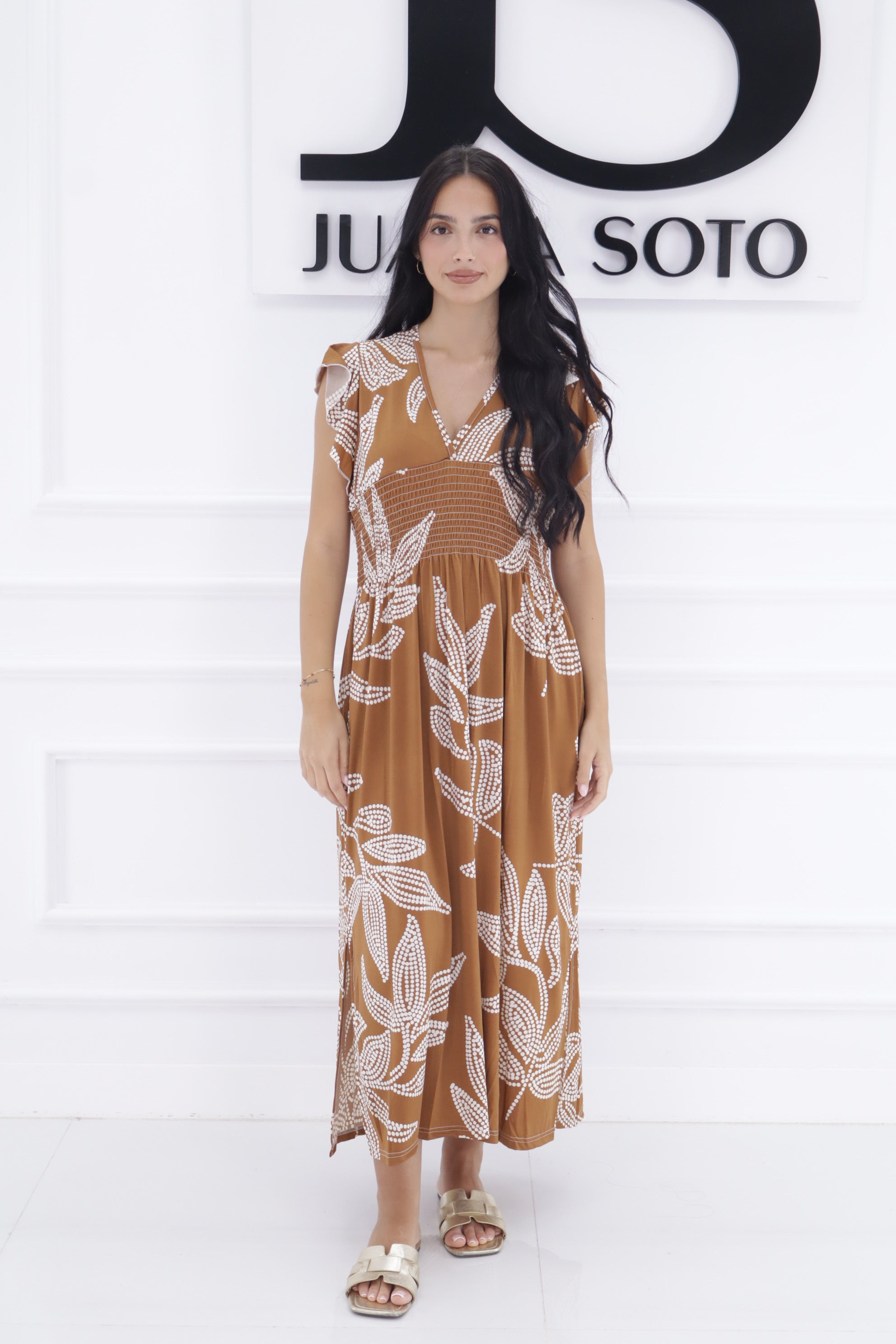 Vestido frunce hojas lunaritos 26-8516