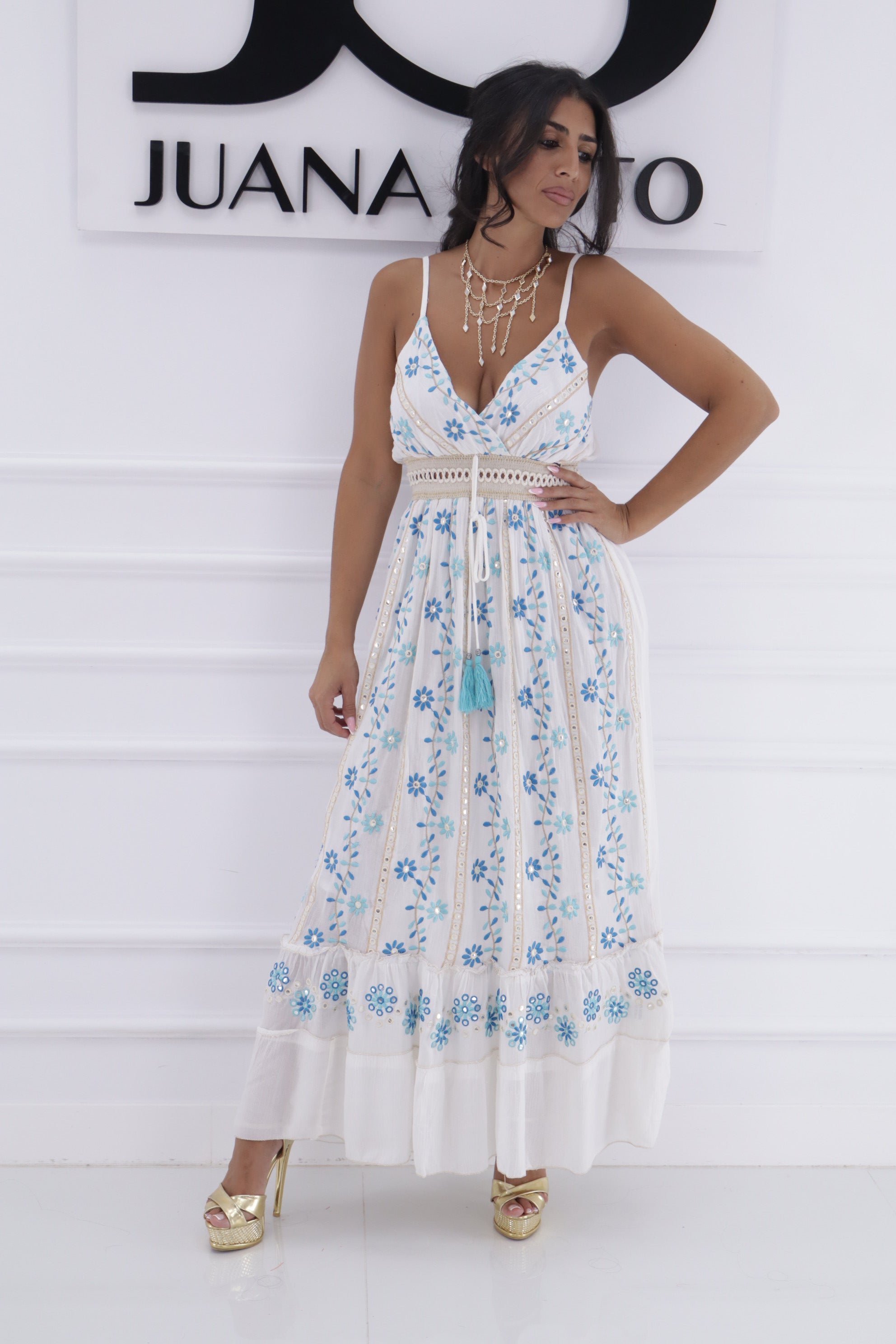 Vestido espejito flores bordadas YS-6032