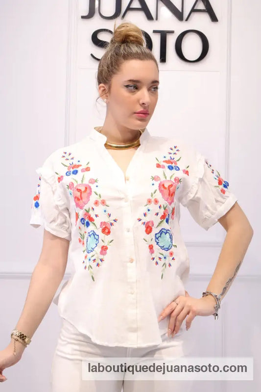 Camisa flores colores bordadas c6470