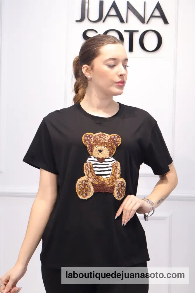 Camiseta oso raya p5967 NEGRO