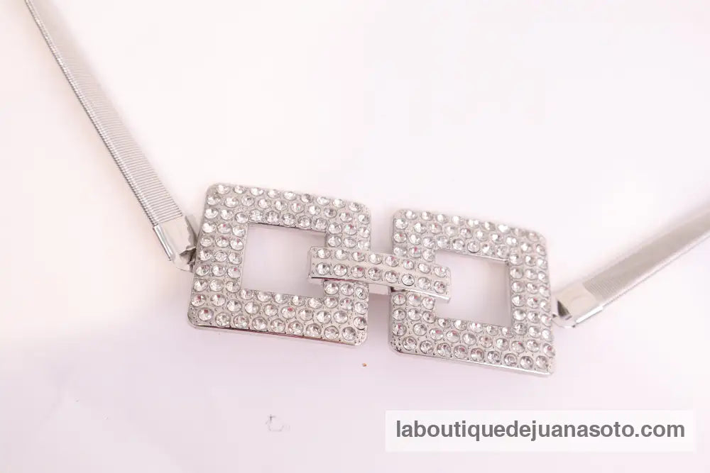 Cinturon elastico cuadrados brillos ab-5378 PLATA