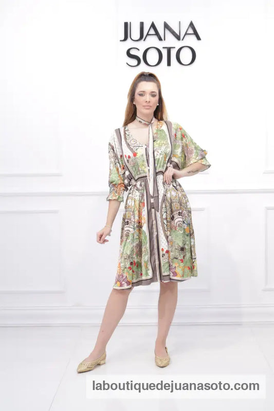 Vestido 6101 (corto bajo plisado) BEIG/ MARRON / S/M