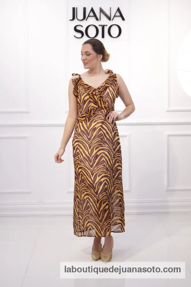 Vestido 6205 PRINT MARRON/MOSTAZA
